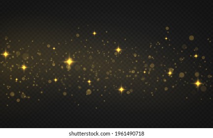 Luces de bokeh abstractas y luminosas. Estrella brillante, partículas solares y chispas con efecto de lente sobre fondo transparente. Parpadeando mágicas partículas de polvo. concepto de Navidad. Ilustración vectorial.
