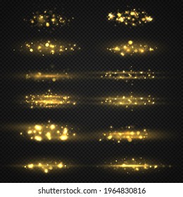 Light abstract glowing bokeh lights. Shining star, sun particles and sparks with lens flare effect on transparent background. Sparkling magical dust particles. Christmas concept. Vector illustration.