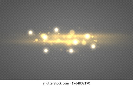 Light abstract glowing bokeh lights. Shining star, sun particles and sparks with lens flare effect on transparent background. Sparkling magical dust particles. Christmas concept. Vector illustration.