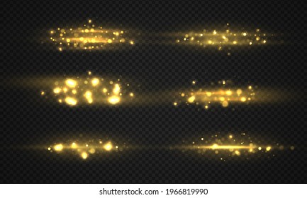 Light abstract glowing bokeh lights. Shining star, sun particles and sparks with lens flare effect on transparent background. Sparkling magical dust particles. Christmas concept. Vector illustration.