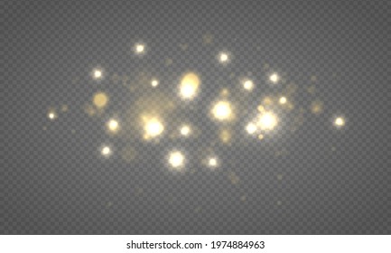 Light abstract glowing bokeh lights. Shining star, sun particles and sparks with lens flare effect on transparent background. Sparkling magical dust particles. Christmas concept. Vector illustration.
