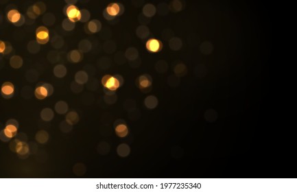 Light abstract glowing bokeh lights. Shining star, sun particles and sparks with lens flare effect on black background. Sparkling magical dust particles. Christmas concept. Vector illustration.