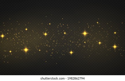 Light abstract glowing bokeh lights. Shining star, sun particles and sparks with lens flare effect on transparent background. Sparkling magical dust particles. Christmas concept. Vector illustration.