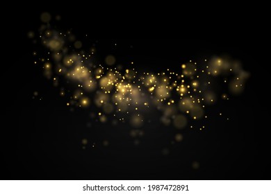 Light abstract glowing bokeh lights. Shining star, sun particles and sparks with lens flare effect on black background. Sparkling magical dust particles. Christmas concept. Vector illustration.