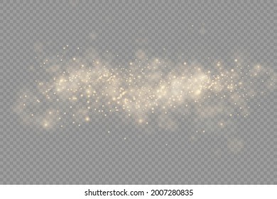 Light abstract glowing bokeh lights. Shining star, sun particles and sparks with lens flare effect on transparent background. Sparkling magical dust particles. Christmas concept. Vector illustration.