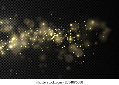 Light abstract glowing bokeh lights. Shining star, sun particles and sparks with lens flare effect on transparent background. Sparkling magical dust particles. Christmas concept. Vector illustration.