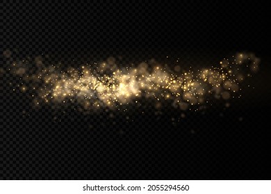 Light abstract glowing bokeh lights. Shining star, sun particles and sparks with lens flare effect on transparent background. Sparkling magical dust particles. Christmas concept. Vector illustration.