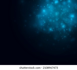 Light abstract glowing bokeh lights. Festive blue luminous background with colorful lights bokeh. Magic concept. Christmas concept.