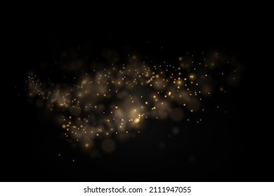 Light abstract glowing bokeh lights. Shining star, sun particles and sparks with lens flare effect on black background. Sparkling magical dust particles. Christmas concept. Vector illustration.