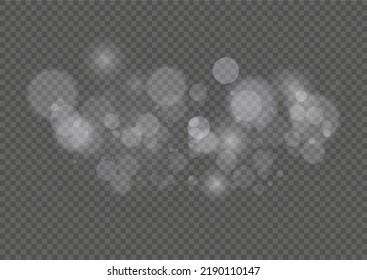 Luces de bokeh abstractas y luminosas. Efecto de bokeh ligero aislado en un fondo transparente. Fondo de Navidad de polvo brillante. La llamarada del concepto navideño chispa. Luz de polvo blanca png. 