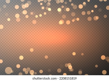Light abstract glowing bokeh lights. Bokeh lights effect isolated on transparent background. Festive purple and golden luminous background. Christmas concept.