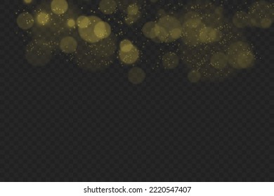 Light abstract glowing bokeh lights. Bokeh lights effect isolated on transparent background. Festive purple and golden luminous background. Christmas concept.
