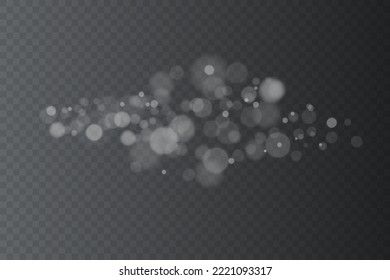 Light abstract glowing bokeh lights. Bokeh lights effect isolated on transparent background. Festive purple and golden luminous background. Christmas concept.
