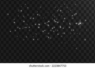 Light abstract glowing bokeh lights. Light bokeh effect isolated on transparent background. Christmas background from shining dust. 