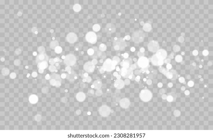 Light abstract glowing bokeh lights. Light bokeh effect isolated on transparent background. Christmas background from shining dust. Christmas concept flare sparkle. White png dust light. 