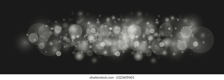 Light abstract glowing bokeh lights. Light bokeh effect isolated on transparent background. Christmas background from shining dust. Christmas concept flare sparkle. White png dust light.