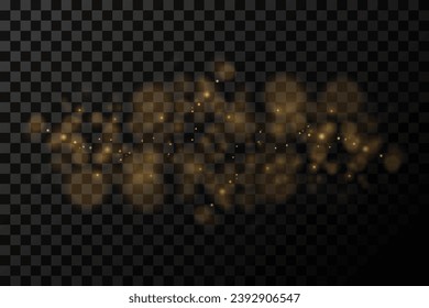 Luces de bokeh abstractas y luminosas. Efecto de la luz de bokeh sobre un fondo transparente. Fondo alegre dorado festivo.