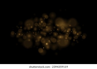 Light abstract glowing bokeh lights. Bokeh light effect on a black background. Festive golden glowing background.