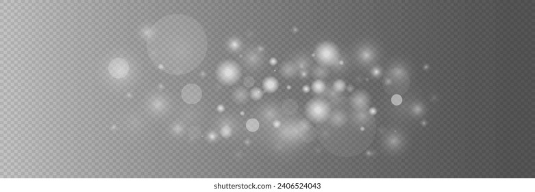 Light abstract glowing bokeh lights. Light bokeh effect isolated on transparent background. Christmas background made of glitter dust.