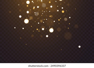 Luz abstracta brillante luces bokeh. Efecto de luces Bokeh aislado sobre fondo transparente. Fondo luminoso púrpura y dorado festivo. Concepto de Navidad.