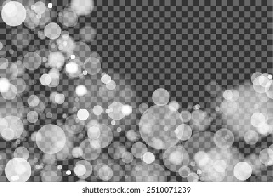 Luces bokeh brillantes abstractas ligeras. Efecto bokeh ligero aislado sobre fondo transparente. Navidades de fondo de polvo brillante. Brillo de la bengala del concepto de Navidad. Luz blanca del polvo del png.