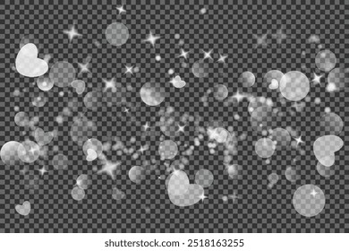 Luz abstrata brilhando luzes bokeh. Efeito de bokeh claro isolado no fundo transparente. Fundo de Natal de poeira brilhante. O conceito de Natal brilha cintilante. Luz branca do pó de png.