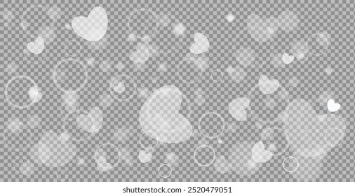 Light abstract glowing bokeh lights. Light bokeh effect isolated on transparent background. Christmas background from shining dust. Christmas concept flare sparkle. White png dust light.