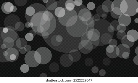 Light abstract glowing bokeh lights. Light bokeh effect isolated on transparent background. Christmas background from shining dust. Christmas concept flare sparkle. White png dust light.