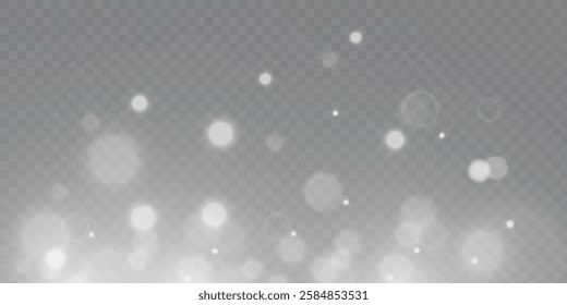 Light abstract glowing bokeh lights. Bokeh lights effect isolated on transparent background. Festive purple and golden luminous background. Christmas concept.