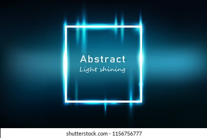 Light abstract glowing effect neon squares frame banner, rectangle bright shining technology background vector illustration