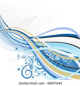 light abstract gray and blue background with wavy lines, ornament and arrows