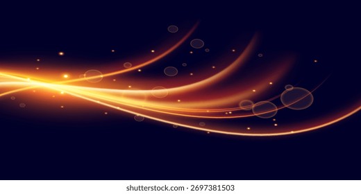 Movimiento de alta velocidad abstracto ligero. Senderos de luz de movimiento dinámico sobre fondo azul oscuro. Diseño