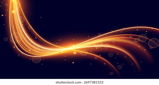 Movimiento de alta velocidad abstracto ligero. Senderos de luz de movimiento dinámico sobre fondo azul oscuro. Diseño