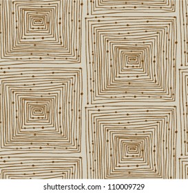 Light abstract linear grunge seamless pattern. Endless bright background with mazes. Labyrinth. Hand drawn vector texture with squares and dots