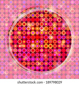 Light Abstract Pink Card with Round Label in the Middle and Shiny Sparkles. Vector Background.