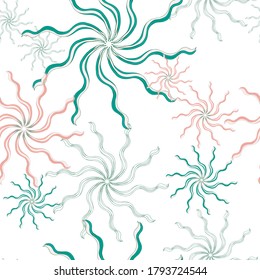 Light abstract seamless pattern with gentle flowers on a white background. Vector texture in pastel colors for fabric, bedding, home textiles and paper.