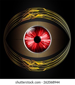 Light Abstract Technology background for computer graphic website internet and business. gold circuit background. text box. label. card. red eye.
