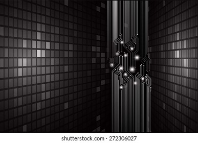 Light Abstract Technology background for computer graphic website internet and business. circuit. dark black background. text box. label. card. Mosaic, grid. pixels. table