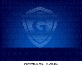 Light abstract technology binary code on dark blue color background,Vector illustration