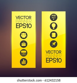 Light abstract web vertical banners with business icons on blurred background isolated vector illustration