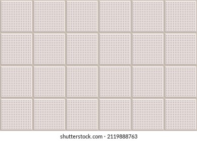 Light acoustic suspended cassette plasterboard ceiling seamless pattern. Armstrong false ceiling for office and home. Grid vector background. Contemporary interior design