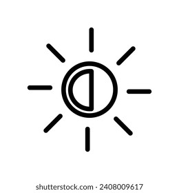 Icono de línea de ajuste de luz. Icono del regulador Sunshine en color blanco y negro.