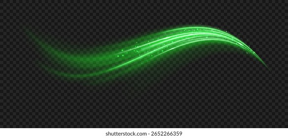 A curva de ar leve dança através da neblina de néon. A rajada de inverno flui em uma linha de redemoinho elegante. Swoosh de vetor mostra movimento limpo controlado. Ondulação de vento frio adiciona estilo de design festivo.