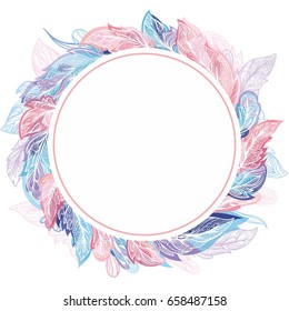 Light Air Romantic Frame
Pink and blue elegant boho sketch feather wreath with watercolor effect
