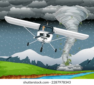 Light Aircraft Flying Through Storm Vector illustration