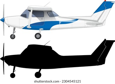 Light Aircraft with Silhouette Vector Design illustration