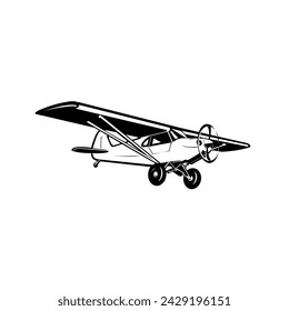 Ilustración de arte vectorial de avión ligero. Hélice de plano pequeño STOL vector monocromo aislado