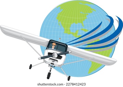 Light Aircraft with World Icon Vector illustration