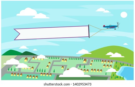 Light airplane carrying a blank banner for announcements of sale or events. Editable Clip Art.