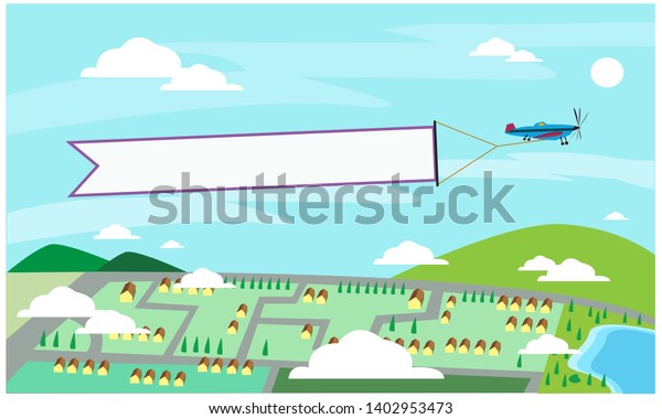 Light airplane carrying a\
blank banner for announcements of sale or events. Editable Clip\
Art.